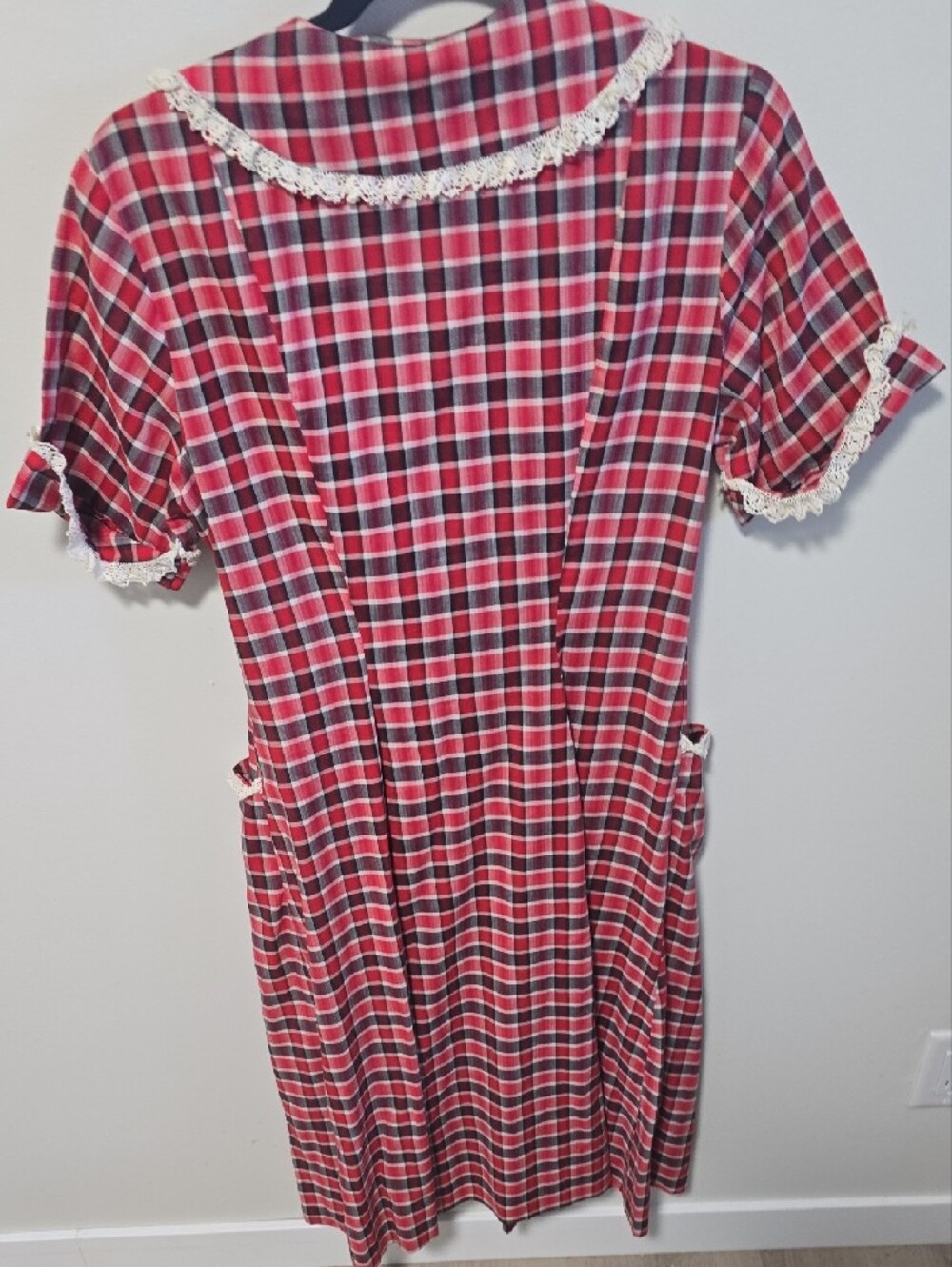 VTG 50s 60s Charmode Sears Plaid Double Breasted Dress Lace Trim Rockabilly - Picture 2 of 3